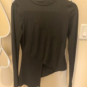 COMMENSE Black Long Sleeves Asymmetrical Top